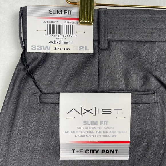 NWT Axist Slim Fit Men's Dress Pants 33x32 Slate Grey Track‎ Stripes City Pant - Picture 7 of 14